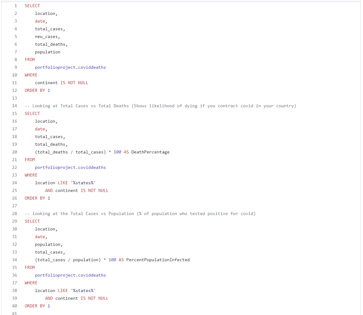 Image of first three MySQL queries